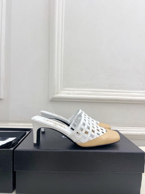 Chanel Women's Woven Openwork Square-toe Mules 6cm C93351 - Euro 35=US 4 - View 2