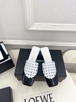 Chanel Women's Woven Openwork Square-toe Mules 6cm C93352 - Euro 35=US 4 - View 1