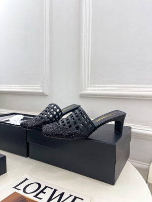 Chanel Women's Woven Openwork Square-toe Mules 6cm C93353 - Euro 35=US 4 - View 3
