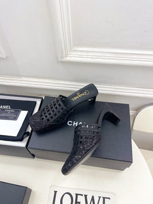 Chanel Women's Woven Openwork Square-toe Mules 6cm C93353 - Euro 35=US 4 - View 5