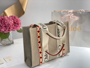 Chloe 383G4227S Medium Woody Tote Bag in Cotton Canvas Orange - Default Title - View 3