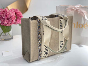 Chloe 383E6691J Medium Woody Tote Bag in Cotton Canvas Black - Default Title - View 4