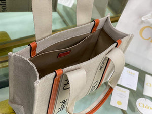 Chloe 383E6690U Medium Woody Tote Bag in Cotton Canvas Brown - Default Title - View 8