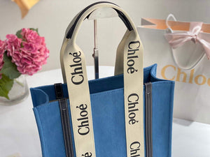 Chloe 6690 Medium Woody Tote Bag in Cotton Canvas Blue - Default Title - View 3