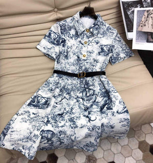 Dior 221R81 Mid Length Shirt Dress White and Navy Blue - S - View 1