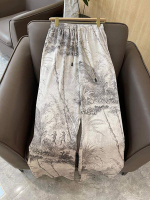 Dior 241P30 Printed Satin wide-leg Pants Gray white - S - View 2