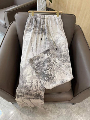 Dior 241P30 Printed Satin wide-leg Pants Gray white - S - View 4