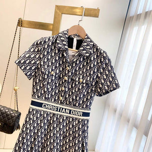 Dior 241R48 Mid Length Belted Dress Classic Jacquard Blue - S - View 3