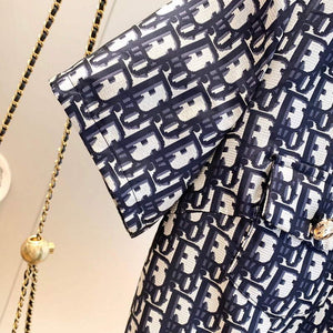 Dior 241R48 Mid Length Belted Dress Classic Jacquard Blue - S - View 7