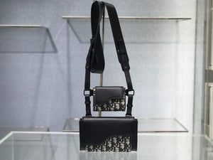 Dior 2GACA321 Elite Shoulder Pouch Beige And Black Jacquard Canvas Calfskin - Voguebags