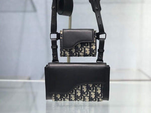 Dior 2GACA321 Elite Shoulder Pouch Beige And Black Jacquard Canvas Calfskin - Voguebags