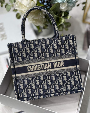 Dior Book Tote M1265 Small Dior Oblique Embroidery Blue - Default Title - View 1