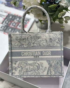 Dior Book Tote M1265 Small Dior Toile De Jouy Reverse Embroidery Gray - Default Title - View 1