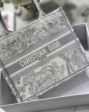 Dior Book Tote M1265 Small Dior Toile De Jouy Reverse Embroidery Gray - Default Title - View 5