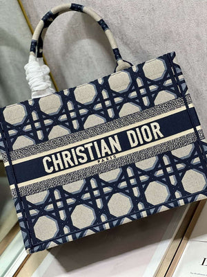 Dior Book Tote M1296 Medium Beige and Blue Macrocannage Embroidery M0080 - Default Title - View 4