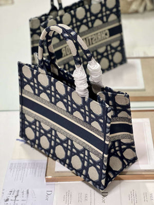Dior Book Tote M1296 Medium Beige and Blue Macrocannage Embroidery M0080 - Default Title - View 6
