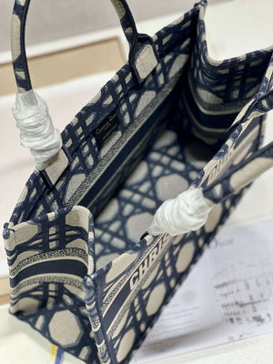 Dior Book Tote M1296 Medium Beige and Blue Macrocannage Embroidery M0080 - Default Title - View 7