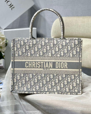 Dior Book Tote M1296 Medium Beige Dior Oblique Embroidery M0082 - Default Title - View 1