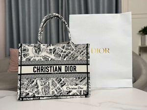Dior Book Tote M1296 Medium Dior Black and White Plan de Paris Embroidery - Default Title - View 1