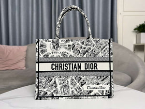 Dior Book Tote M1296 Medium Dior Black and White Plan de Paris Embroidery - Default Title - View 2