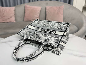 Dior Book Tote M1296 Medium Dior Black and White Plan de Paris Embroidery - Default Title - View 6