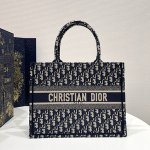 Dior Book Tote M1296 Medium Ecru and Blue Dior Oblique Embroidery - Default Title - View 1