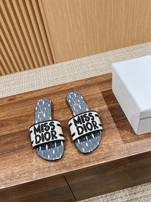 Dior KCO109EZO Dway Slide Embroidered Cotton and Deep Blue Miss Dior Allover Motif Shoes D82985 - Euro 35=US 4 - View 1