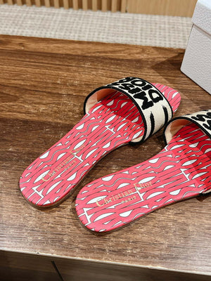 Dior KCO109EZO Dway Slide Embroidered Cotton and Pink Miss Dior Allover Motif Shoes D82986 - Euro 35=US 4 - View 6