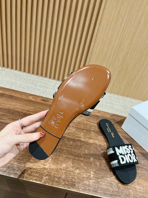 Dior KCO109EZO Dway Slide Embroidered Cotton Miss Dior Allover Motif Shoes D82991 - Euro 35=US 4 - View 9
