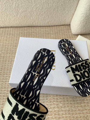 Dior KCO109EZO Dway Slide Embroidered Cotton Miss Dior Allover Motif Shoes D82998 - Euro 35=US 4 - View 7