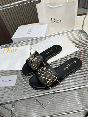 Dior KCO138CTU Dway Slide Black Calfskin and Gold-Finish Studs Shoes D82981 - Euro 35=US 4 - View 5