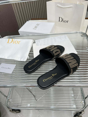 Dior KCO138CTU Dway Slide Black Calfskin and Gold-Finish Studs Shoes D82981 - Euro 35=US 4 - View 9