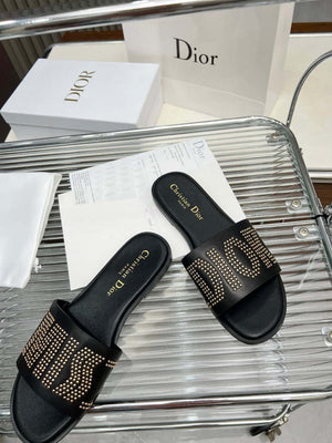 Dior KCO138CTU Dway Slide Black Calfskin and Gold-Finish Studs Shoes D82981 - Euro 35=US 4 - View 11