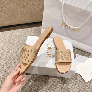 Dior KCO138CTU Dway Slide Apricot Calfskin and Gold-Finish Studs Shoes D82983 - Euro 35=US 4 - View 5