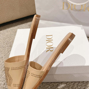 Dior KCO138CTU Dway Slide Apricot Calfskin and Gold-Finish Studs Shoes D82983 - Euro 35=US 4 - View 9