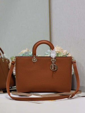Dior Large M1152 Lady D-Sire My ABCDior Bag Dark Brandy Bull Leather - Default Title - View 1