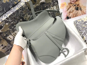 Dior M0446 Dior Saddle Bag M0447 Grey Grained Calfskin with Gray Hardware - luxibagsmall