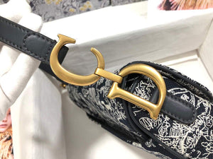 Dior M0446 Dior Saddle Bag Grey Toile de Jouy Reverse Jacquard - shop2bag