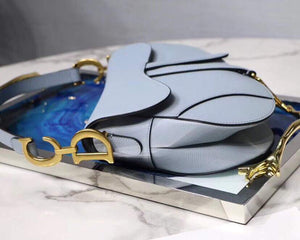 Dior M0446 Dior Saddle Bag M0447 Light Blue Grained Calfskin - luxibagsmall