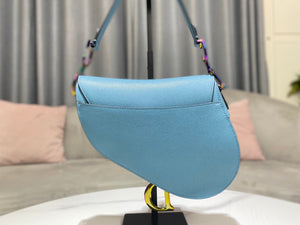 Dior M0446 Dior Saddle Bag Light Blue Grained Calfskin Blue logo - Default Title - View 3