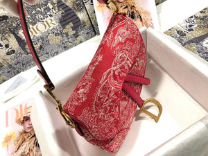Dior M0446 Dior Saddle Bag Red Toile de Jouy Reverse Jacquard - shop2bag