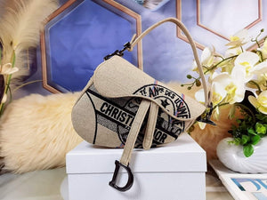 Dior Saddle Bag Beige Jute Canvas Embroidered M0446 - Default Title - View 1