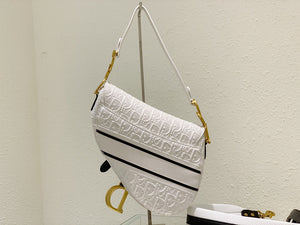 Dior Saddle Bag White and Blue Dior Oblique Perforated Calfskin M0446 - Default Title - View 4