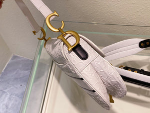 Dior Saddle Bag White and Blue Dior Oblique Perforated Calfskin M0446 - Default Title - View 5