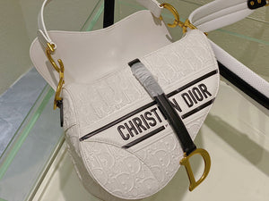Dior Saddle Bag White and Blue Dior Oblique Perforated Calfskin M0446 - Default Title - View 7