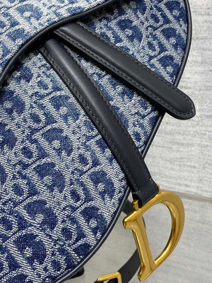 Dior M0455 Saddle Bag With Strap Blue Denim Dior Oblique Jacquard M0456 - Large 25cm - View 12