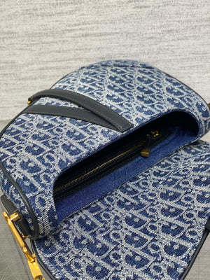 Dior M0455 Saddle Bag With Strap Blue Denim Dior Oblique Jacquard M0456 - Large 25cm - View 18