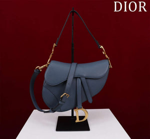 Dior M0455 Saddle Bag With Strap Navy Blue Grained Calfskin M0456 - Large 25cm - View 1