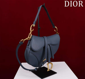 Dior M0455 Saddle Bag With Strap Navy Blue Grained Calfskin M0456 - Large 25cm - View 2