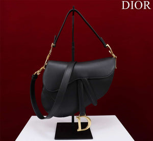 Dior M0455 Saddle Bag With Strap plain weave Black Calfskin M0456 - Large 25cm - View 1